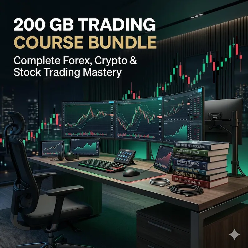 Multi-monitor trading setup with candlestick charts